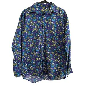 Alan Flasser‎ Mens Medium Pineapple Print Long Sleeve Button Up Hawaiian Shirt